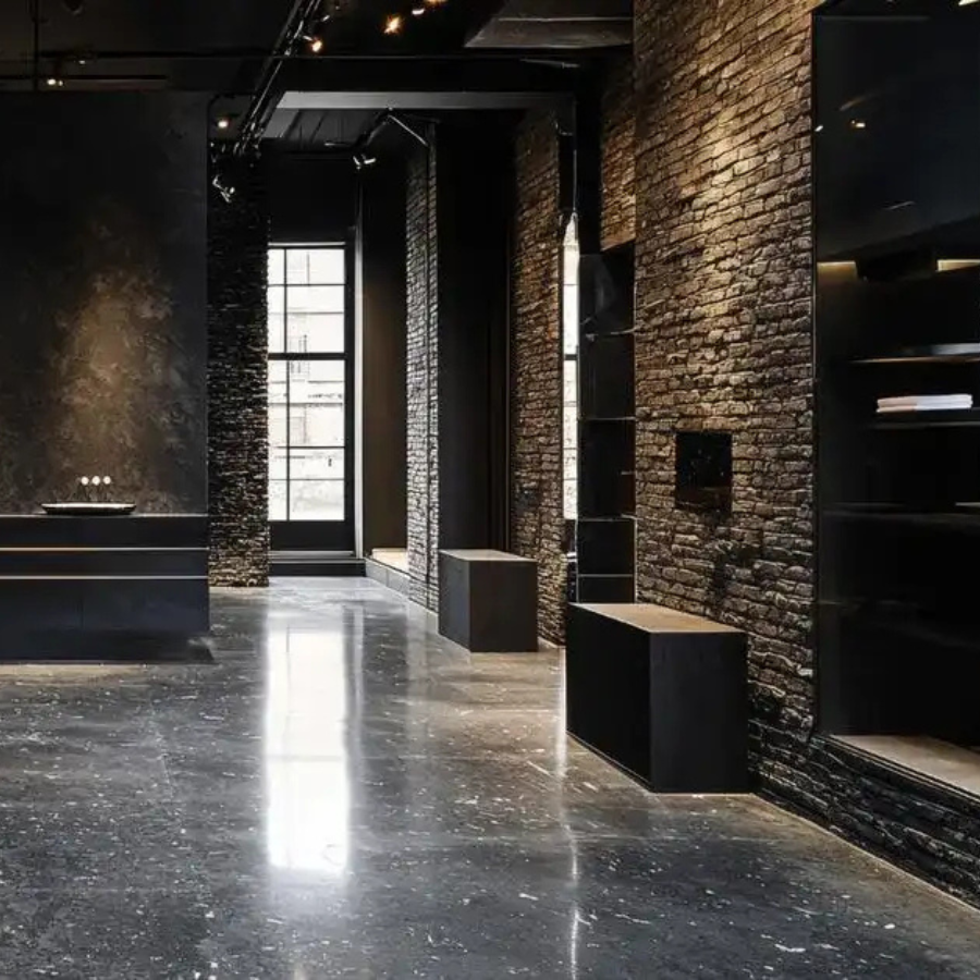 Elegant hotel reception finished in natural stone